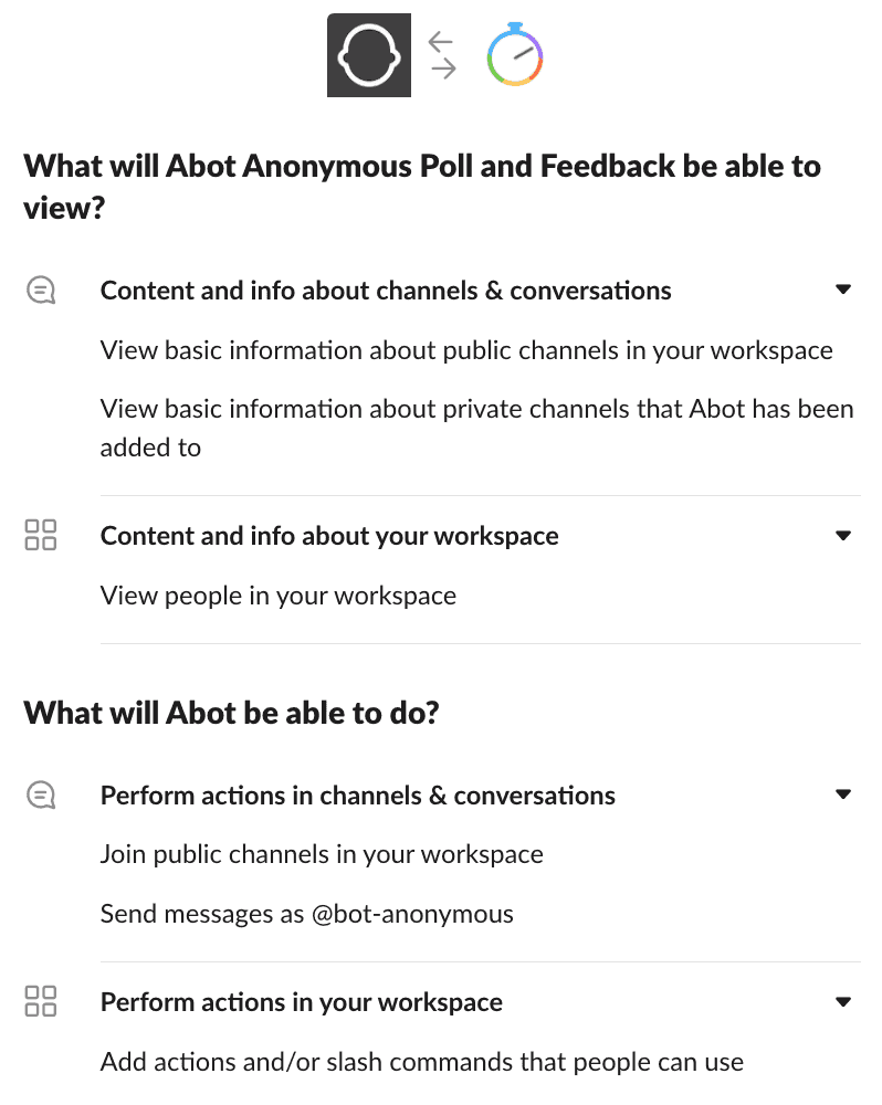 Slack permissions confirmation screen for Abot