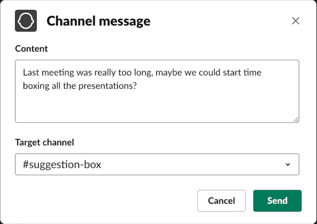 Simple Slack UI can be used to send anonymous messages.