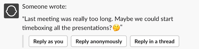 Slack user is writing an anonymous feedback using Abot bot.